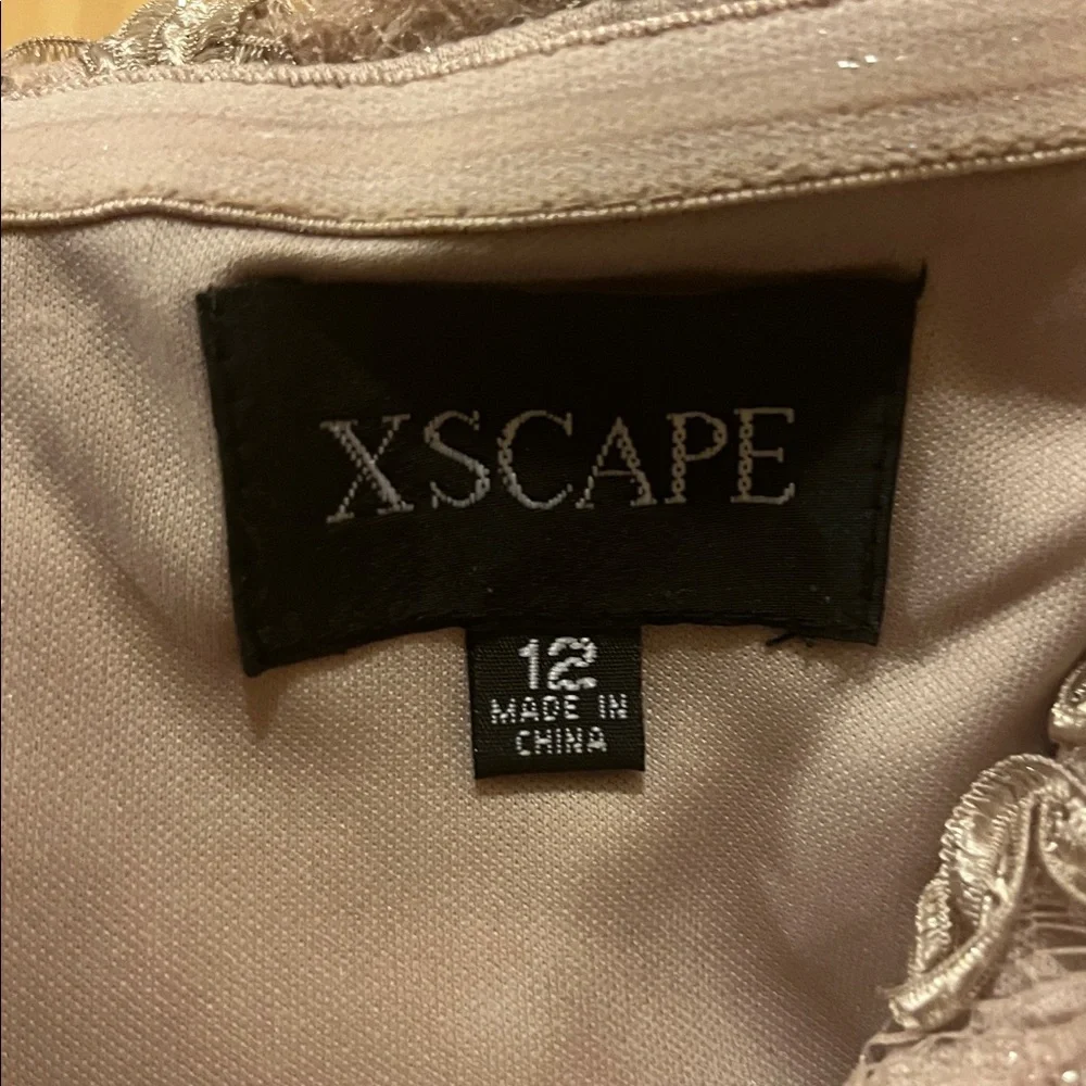 Xscape Strapless Floral Lace Dress in Taupe - Picture 2 of 8